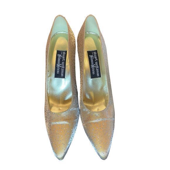 Vintage Stuart Weitzman for Neiman Marcus‎ Champagne Gold & Silver Glitter Pumps - Picture 3 of 14